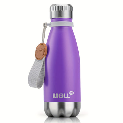 1pc Mollcity 9oz/266ml Stainless Steel Water Bottle - Vacuum Insulated, Leak-Proof, Double-Wall Insulated with Carry Strap, 24H Cold & 12H Hot, Lightweight & Durable for School, Sports, Travel, Outdoor, Gym