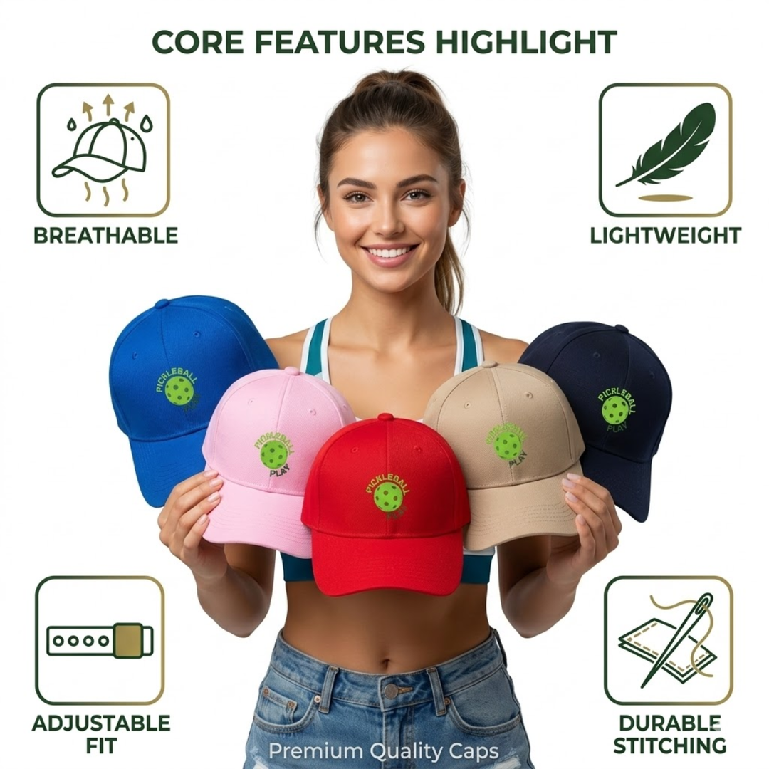 Pickleball Play Snapback Cap - Unisex Adjustable Flat Brim Breathable Sports Hat, Casual Outdoor Gift for Men Women