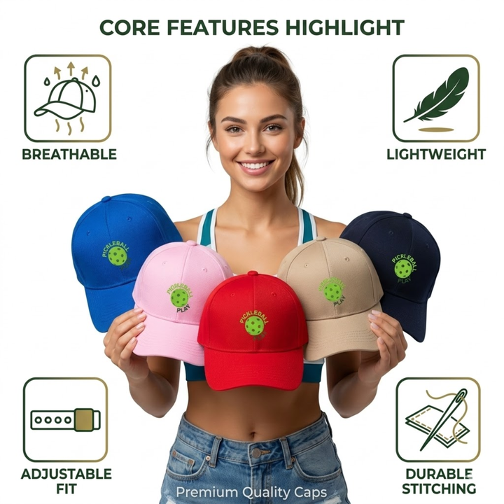 Pickleball Play Snapback Cap - Unisex Adjustable Flat Brim Breathable Sports Hat, Casual Outdoor Gift for Men Women