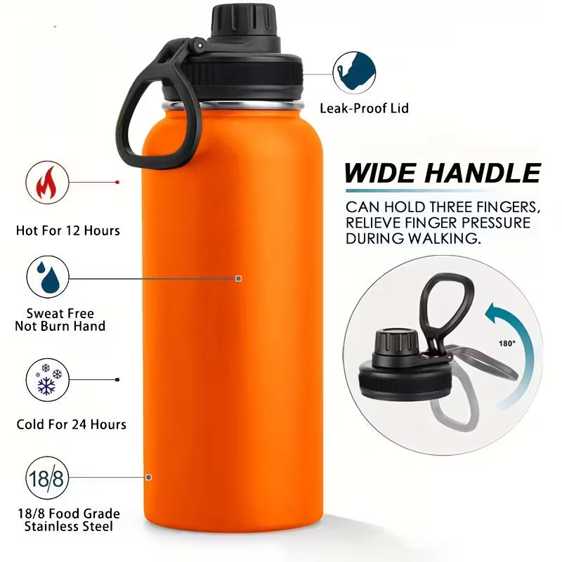 32oz Insulated Water Bottle with Straw, Leak-Proof Stainless Steel Double-Wall Flask – Hot 12H Cold 24H Gym Travel Sports Hydration Bottle
