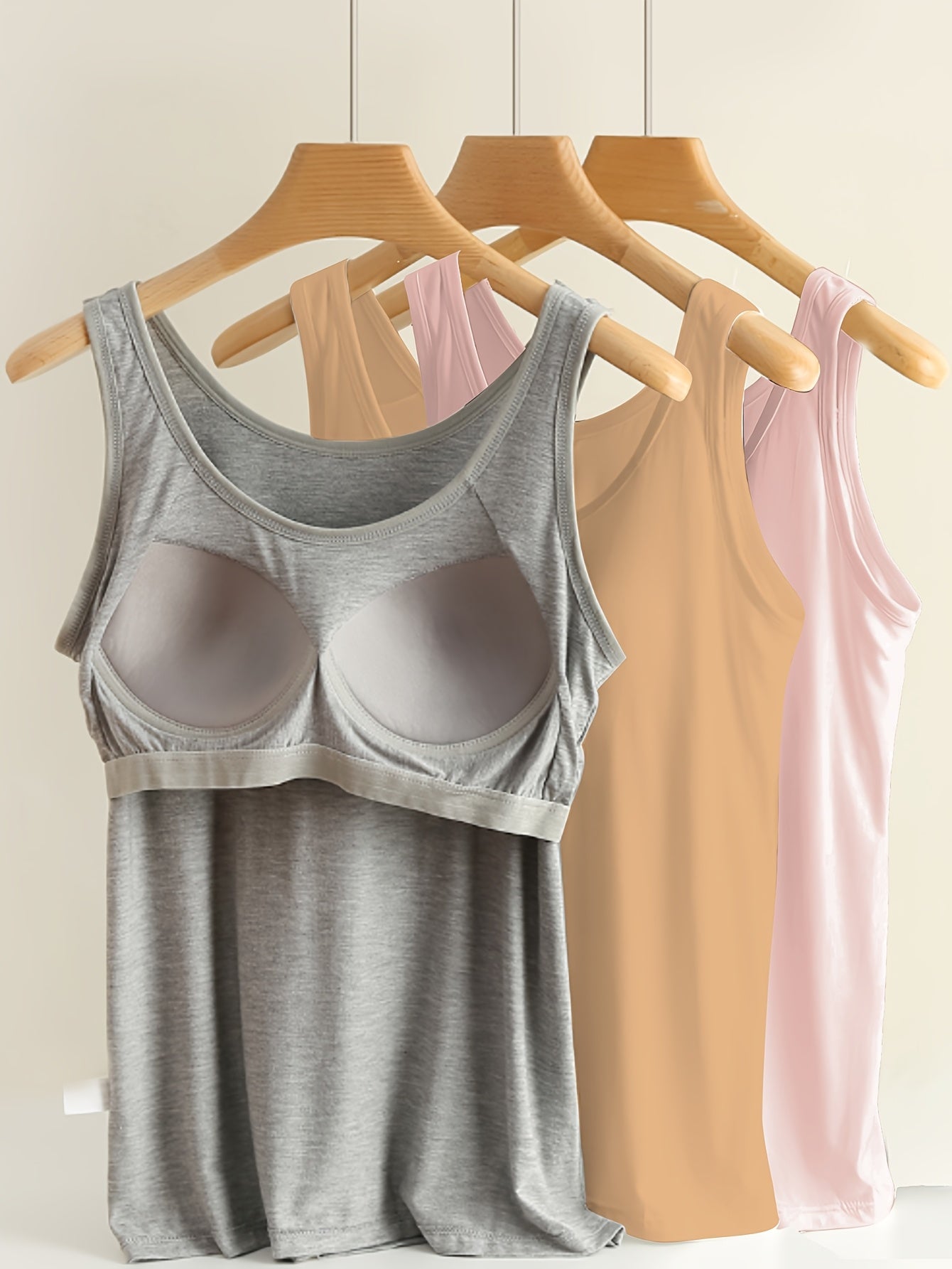 3pcs Set Women's Comfortable Wide Strap Sports Tank Tops with Built-in Pads, No Bra Needed, Simple and Fashionable, Can Be Worn as Innerwear or Outerwear