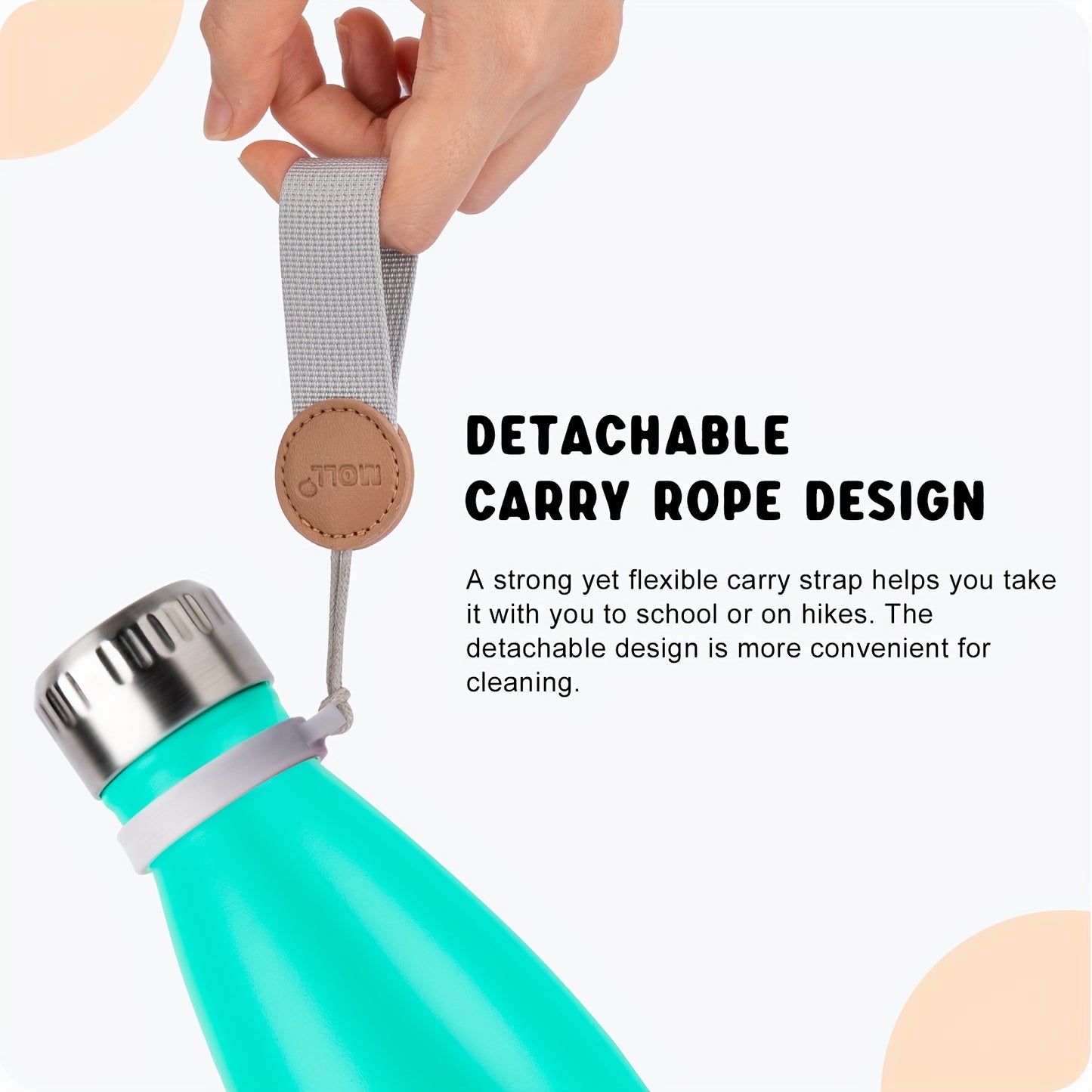 1pc Mollcity 9oz/266ml Stainless Steel Water Bottle - Vacuum Insulated, Leak-Proof, Double-Wall Insulated with Carry Strap, 24H Cold & 12H Hot, Lightweight & Durable for School, Sports, Travel, Outdoor, Gym