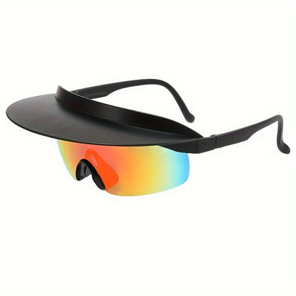 1pc Unisex Large Frame Cycling Glasses with Sunshade Visor, Polycarbonate Lens & Frame, Decorative Brimless Sports Eyewear for Outdoor Activities