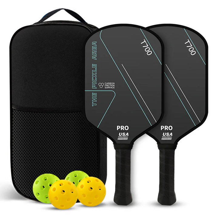 Lingyan Carbon Fiber T700 Pickleball Paddle Set, 16mm Textured Matte, Lightweight USAPA Approved, Full Kit for Kids &amp; Adults