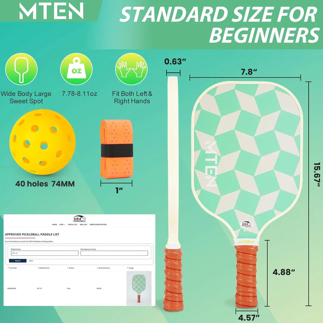 USAPA Approved Fiberglass Pickleball Paddle 13mm PP Honeycomb Core, Lightweight Edgeless Training Racket with Carry Bag