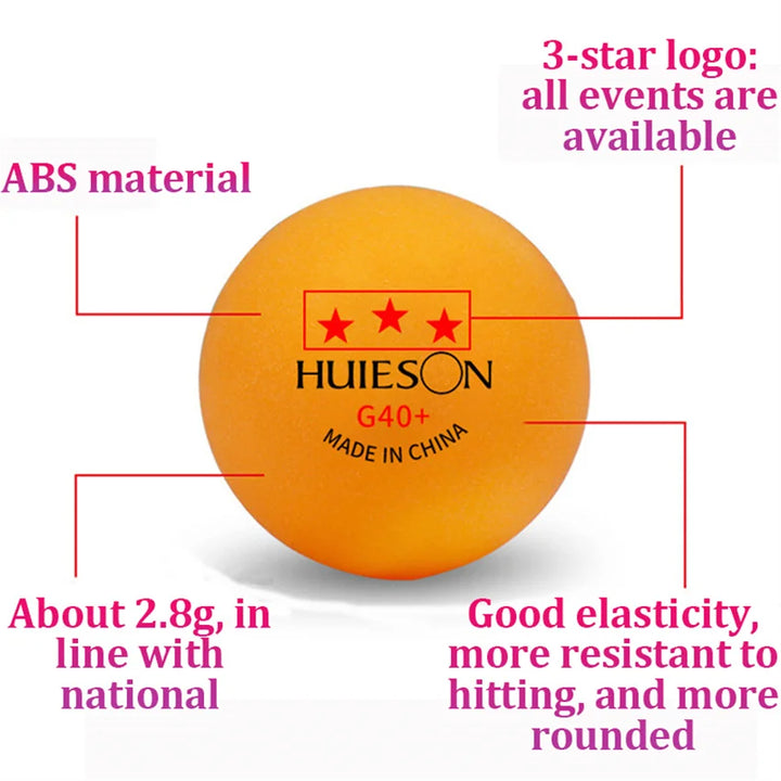 Huieson 3-Star Table Tennis Balls 50–100 Pack, 40+ ABS Ping Pong Balls, G40 Competition Quality, Durable Seamless Training &amp; Tournament Balls, 2.8g