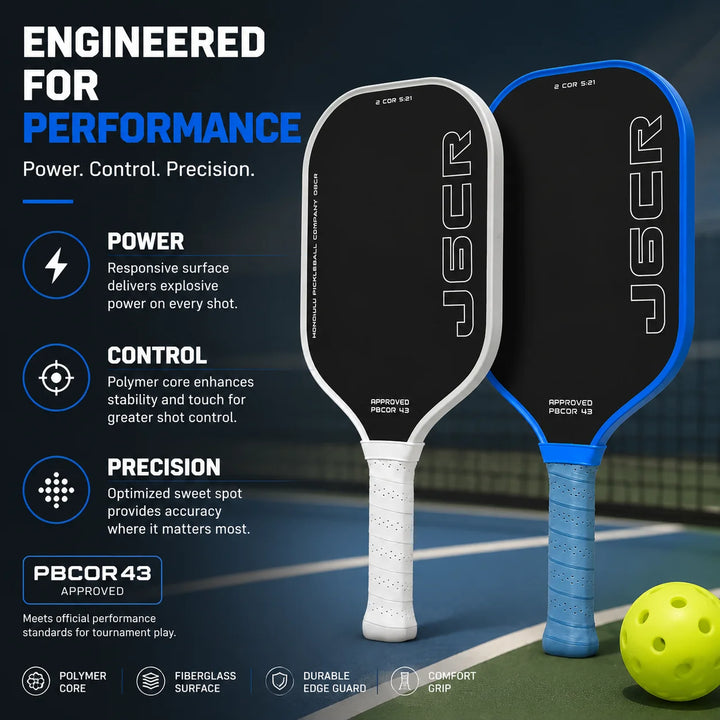 Carbon fiber pickleball paddle, rough surface, dynamic PowerFlex technology, foam core, US Postal Service certified pickleball p