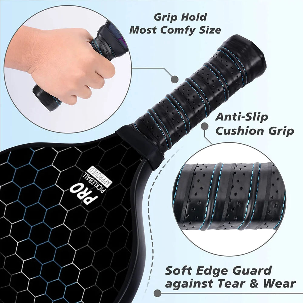 Poplar Wood Pickleball Paddles Set, Large Sweet Spot, Comfort Grip, Includes 4 Balls &amp; Carry Bag for All Players