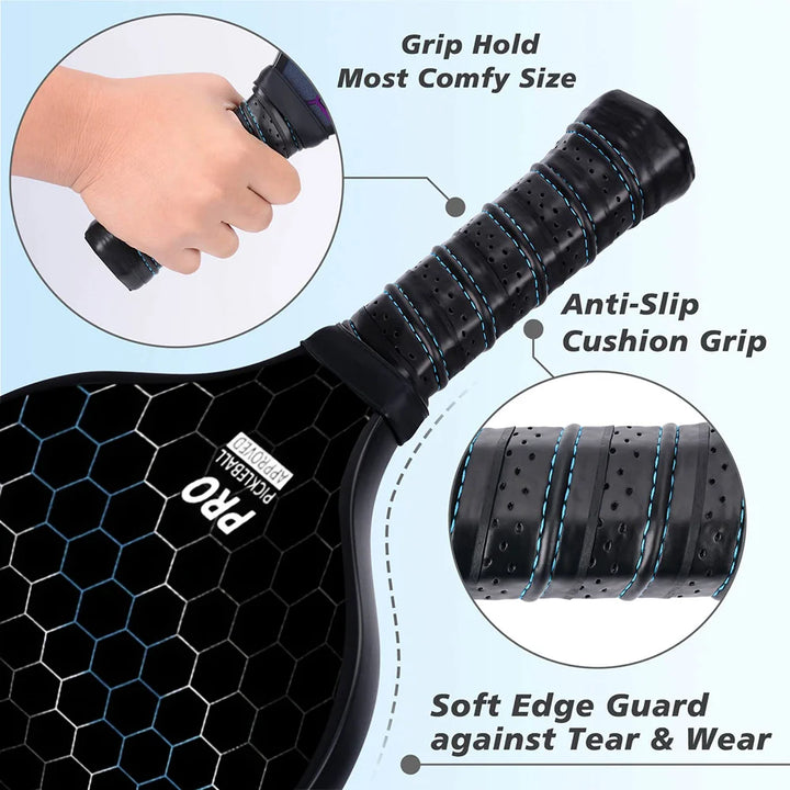 Poplar Wood Pickleball Paddles Set, Large Sweet Spot, Comfort Grip, Includes 4 Balls &amp; Carry Bag for All Players