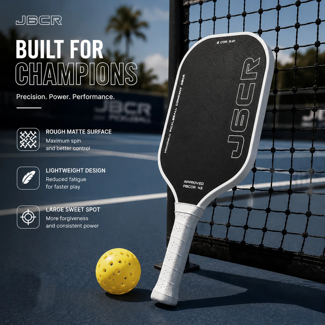 Carbon fiber pickleball paddle, rough surface, dynamic PowerFlex technology, foam core, US Postal Service certified pickleball p