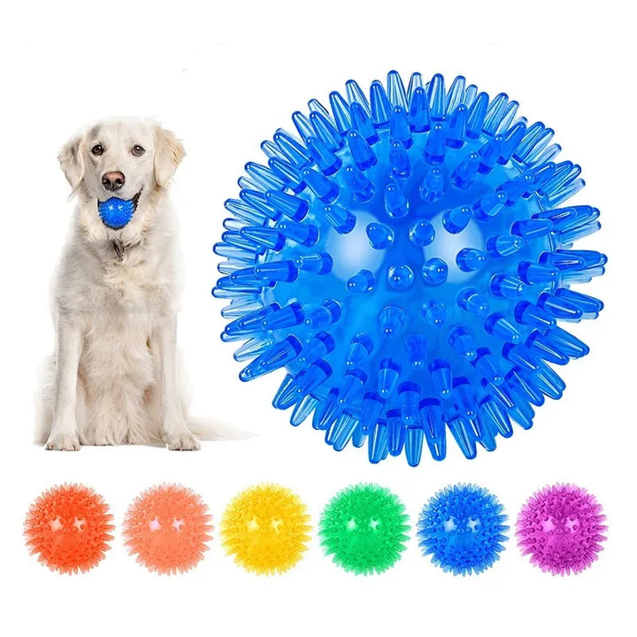 Pet Dog &amp; Cat Squeaky Ball Toys, TPR Rubber Teeth Cleaning Chew Ball, Polka Sounding Training Toy for Puppies &amp; Dogs, Durable Dental Exercise Toy