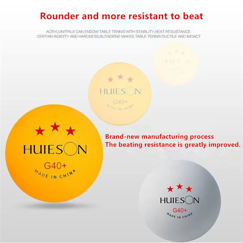 Huieson 3-Star Table Tennis Balls 50–100 Pack, 40+ ABS Ping Pong Balls, G40 Competition Quality, Durable Seamless Training &amp; Tournament Balls, 2.8g