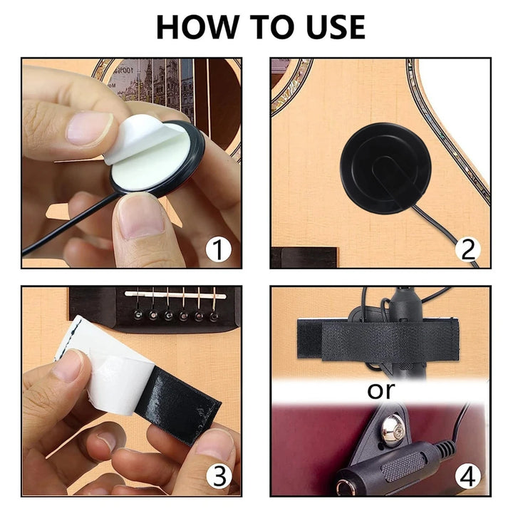 Professional Piezo Contact Mic Pickup Quick-Clip, Guitar/Violin/Banjo/Mandolin/Ukulele Transducer | Durable Plastic-Metal, High Sensitivity Sound