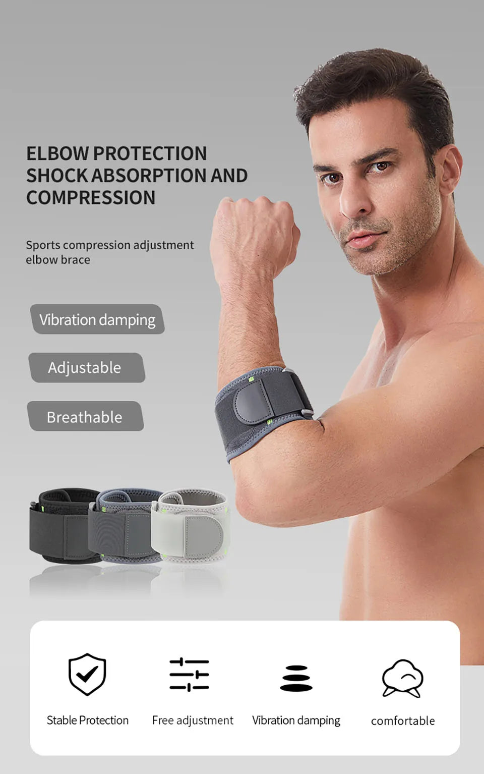 GTUBIKE Tennis Elbow Strap Compression Brace Forearm Support Band Pain Relief Adjustable Knit Polyester for Sports Injury Recovery &amp; Support