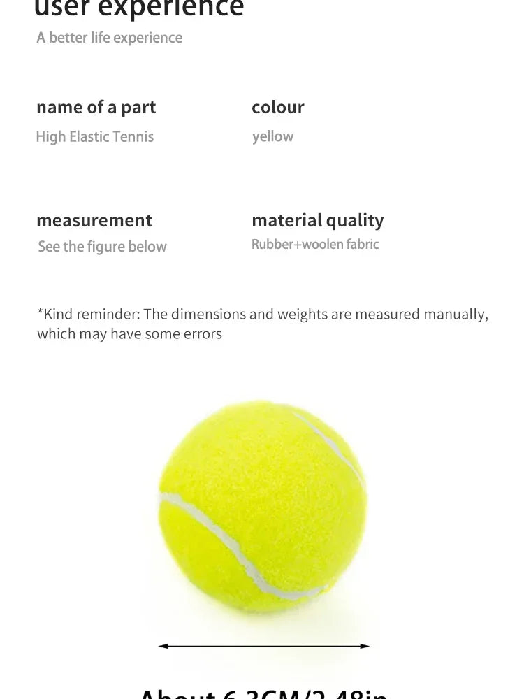 3pcs Professional Rubber Tennis Ball High Resilience Tennis Practice Ball for School Club Competition Training Exercises
