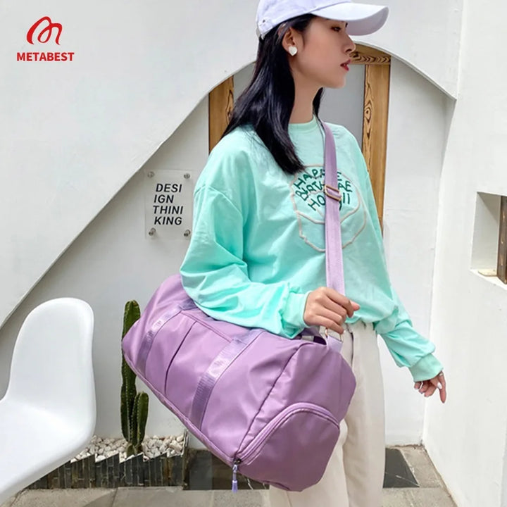 Outdoor Waterproof Nylon Sports Gym Bags Men Women Training Fitness Travel Handbag Yoga Mat Sport Bag with shoes Compartment