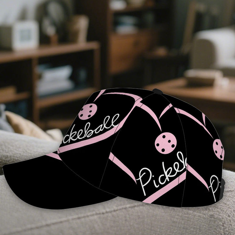 1pc 2D Pickleball Heart Art Print Snapback Baseball Cap - Lightweight Polyester Hat with Vibrant Full-Body Design, Ideal for Sports, Running & Streetwear.