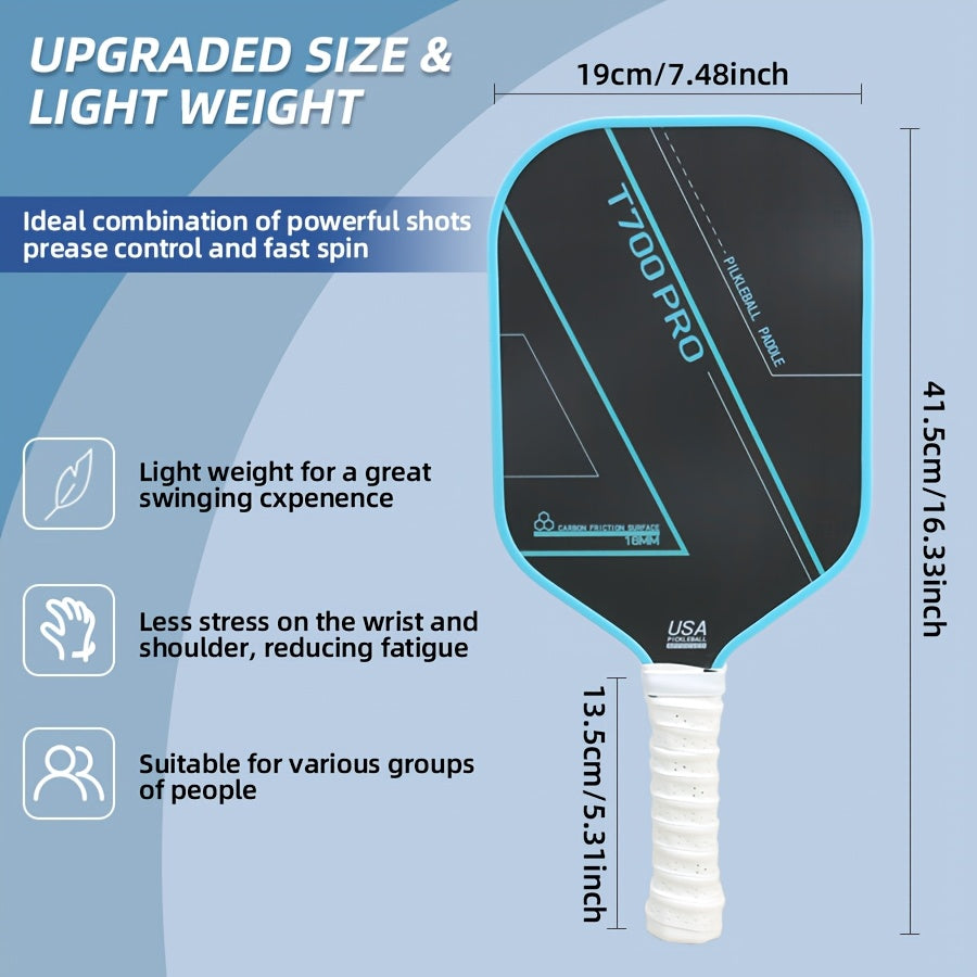 Single T700 Carbon Fiber Pickleball Paddle with Matte Surface, Pickleball Equipment Suitable for Beginners and Competition Training
