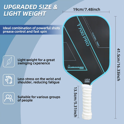 Single T700 Carbon Fiber Pickleball Paddle with Matte Surface, Pickleball Equipment Suitable for Beginners and Competition Training