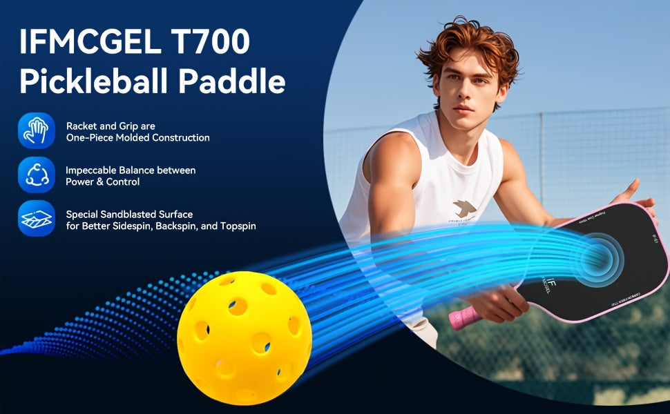 Pickleball Paddles Set Of 2, T700 Carbon Fiber Pickleball Paddles W/Carbon Abrasion Surface & 16mm Honeycomb Core for Ultimate Spin, Power & Control, Ideal for Men, Women, Novice, Intermediate & All Levels