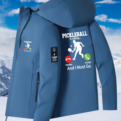 New Couple'S Windbreaker with Pickleball Print, All-Weather Windproof Outdoor Climbing Jacket for Men And Women