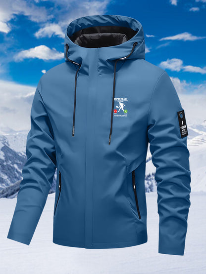 New Couple'S Windbreaker with Pickleball Print, All-Weather Windproof Outdoor Climbing Jacket for Men And Women
