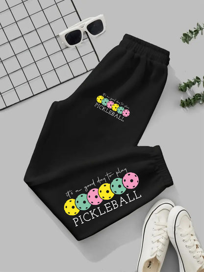 A Cute Pickleball Sweatshirt, Sporty Print Sweatshirt, Pickleball Gift, Athletic Pants, Women's Pickleball Sweatshirt, Women's Gift, Sporty Set Pattern Printed -lined Sweatpants, Women's -lined Sweatpants, Casual Athletic Swe