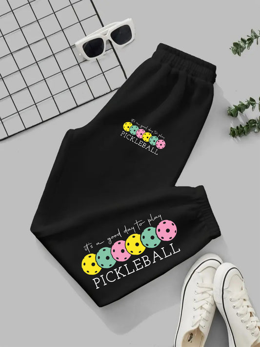 A Cute Pickleball Sweatshirt, Sporty Print Sweatshirt, Pickleball Gift, Athletic Pants, Women's Pickleball Sweatshirt, Women's Gift, Sporty Set Pattern Printed -lined Sweatpants, Women's -lined Sweatpants, Casual Athletic Swe