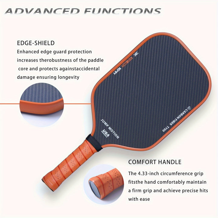 3K Carbon Fiber Pickleball Paddle T700 Frame Honeycomb Core TPU Edge PU Grip Lightweight Spin Control Racket
