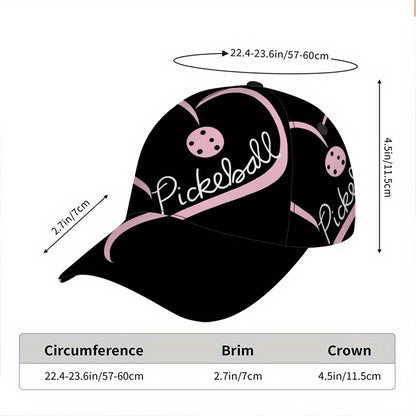 1pc 2D Pickleball Heart Art Print Snapback Baseball Cap - Lightweight Polyester Hat with Vibrant Full-Body Design, Ideal for Sports, Running & Streetwear.