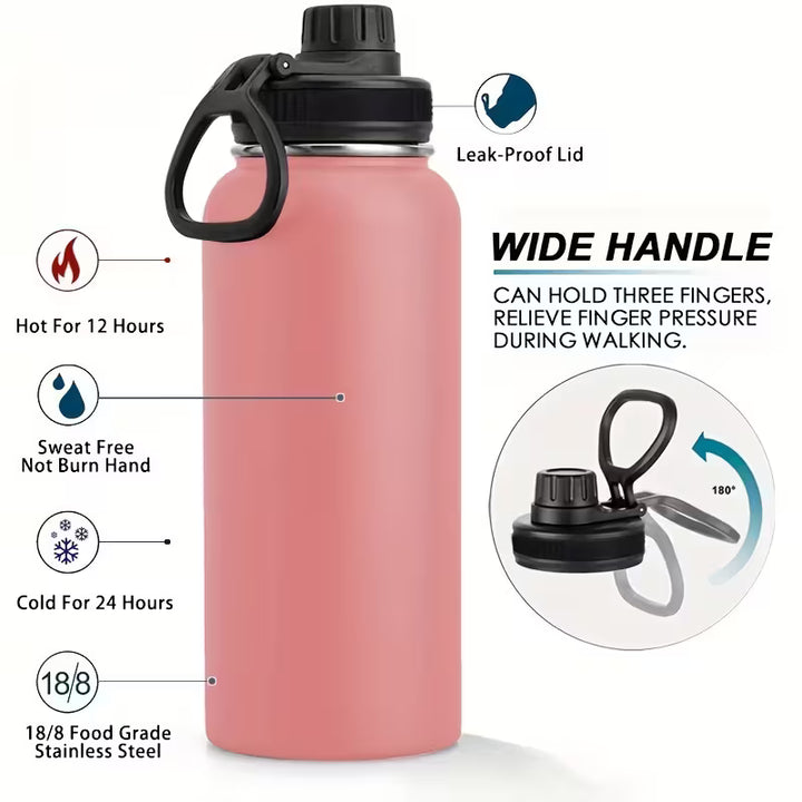 32oz Insulated Water Bottle with Straw, Leak-Proof Stainless Steel Double-Wall Flask – Hot 12H Cold 24H Gym Travel Sports Hydration Bottle