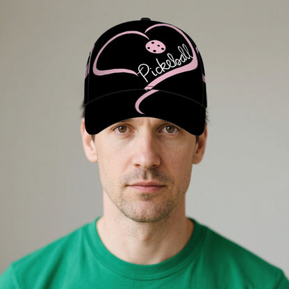 1pc 2D Pickleball Heart Art Print Snapback Baseball Cap - Lightweight Polyester Hat with Vibrant Full-Body Design, Ideal for Sports, Running & Streetwear.