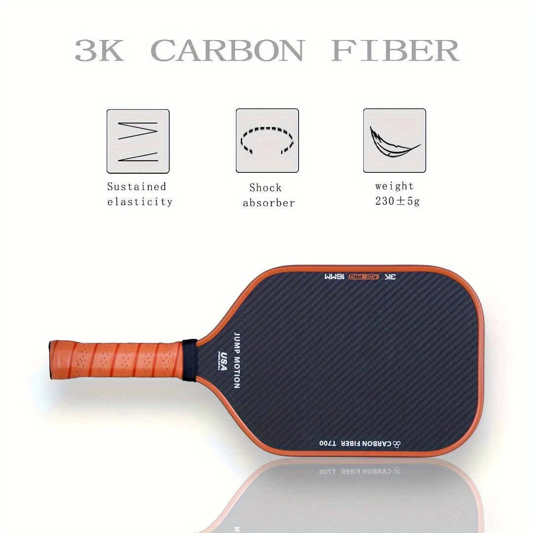 3K Carbon Fiber Pickleball Paddle T700 Frame Honeycomb Core TPU Edge PU Grip Lightweight Spin Control Racket
