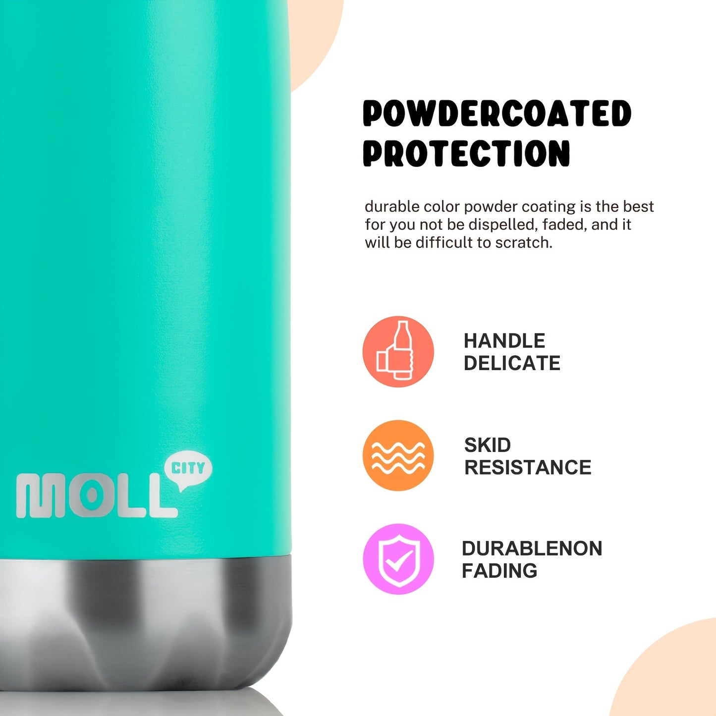 1pc Mollcity 9oz/266ml Stainless Steel Water Bottle - Vacuum Insulated, Leak-Proof, Double-Wall Insulated with Carry Strap, 24H Cold & 12H Hot, Lightweight & Durable for School, Sports, Travel, Outdoor, Gym