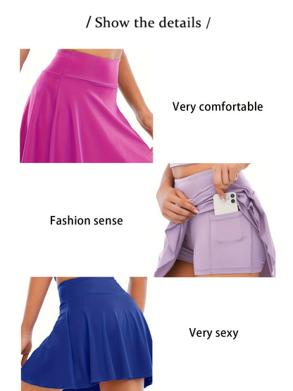 2pcs Set - Summer Lightweight Women'S Sports Tennis Skirt Shorts, 2-In-1 with Pockets for Running And Yoga Fitness