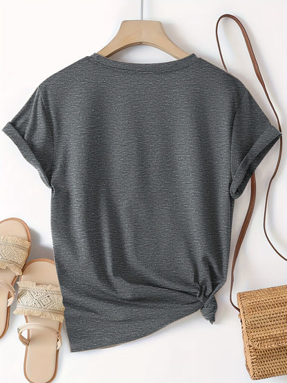 Fashion Printed Women'S Short Sleeve T-Shirt | "Pickleball And Dog" English Letter Print, Lightweight, Cute, Easy Elegant Retro Casual Versatile Korean Style Top, Crew Neck, All Season, Vacation Beach Holiday Sports Women'S A