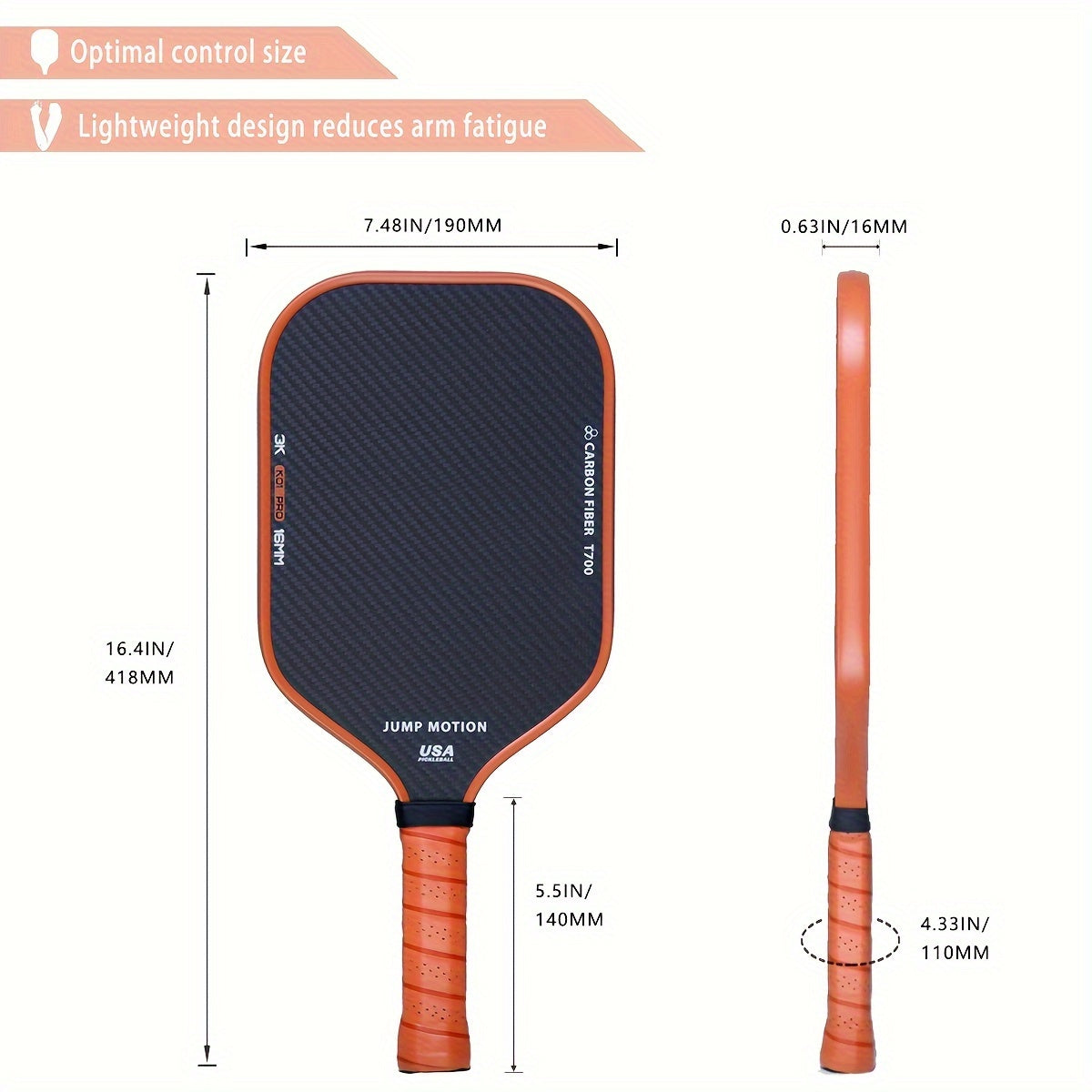 Professional-Grade 3K Carbon Fiber Pickleball Racket with Cold-Pressed Texture & Rough Spin Surface - Heavy-Duty T700 Carbon, PP Honeycomb Core, TPU Frame, PU Grip - Ideal for Training, Competitive Play Suitable for Training