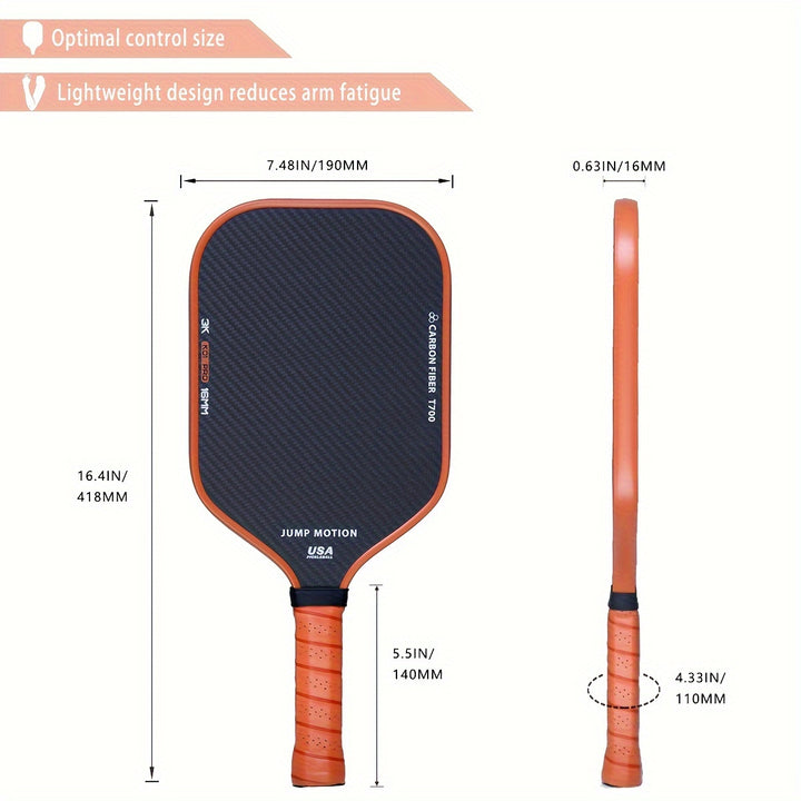 3K Carbon Fiber Pickleball Paddle T700 Frame Honeycomb Core TPU Edge PU Grip Lightweight Spin Control Racket