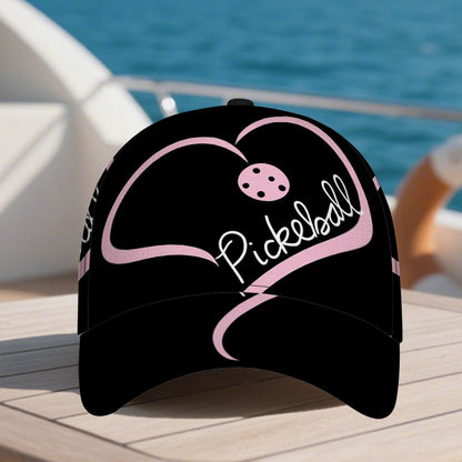 1pc 2D Pickleball Heart Art Print Snapback Baseball Cap - Lightweight Polyester Hat with Vibrant Full-Body Design, Ideal for Sports, Running & Streetwear.