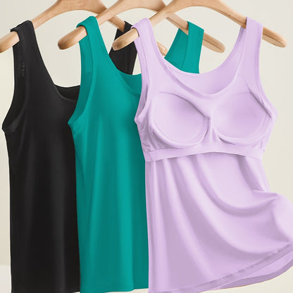 3pcs Set Women's Comfortable Wide Strap Sports Tank Tops with Built-in Pads, No Bra Needed, Simple and Fashionable, Can Be Worn as Innerwear or Outerwear