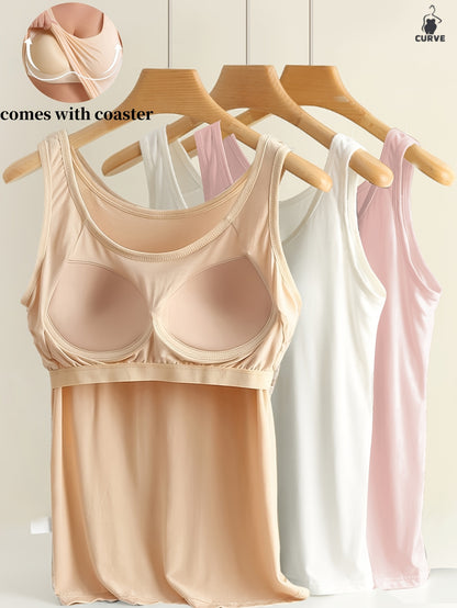 3pcs Set Women's Comfortable Wide Strap Sports Tank Tops with Built-in Pads, No Bra Needed, Simple and Fashionable, Can Be Worn as Innerwear or Outerwear