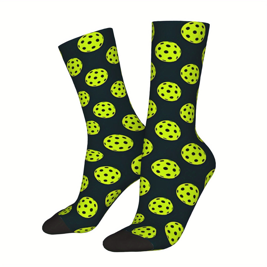 Funky Hip Hop Pickleball Socks for Men – Seamless Moisture-Wicking Cushioned Street Style Sports Socks with Humorous Pickleball Print