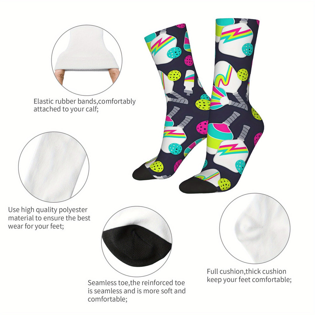 Unisex Compression Crew Socks Hip Hop Vintage Pickleball Design Funny Novelty Patterns Breathable Seamless Athletic Streetwear Socks
