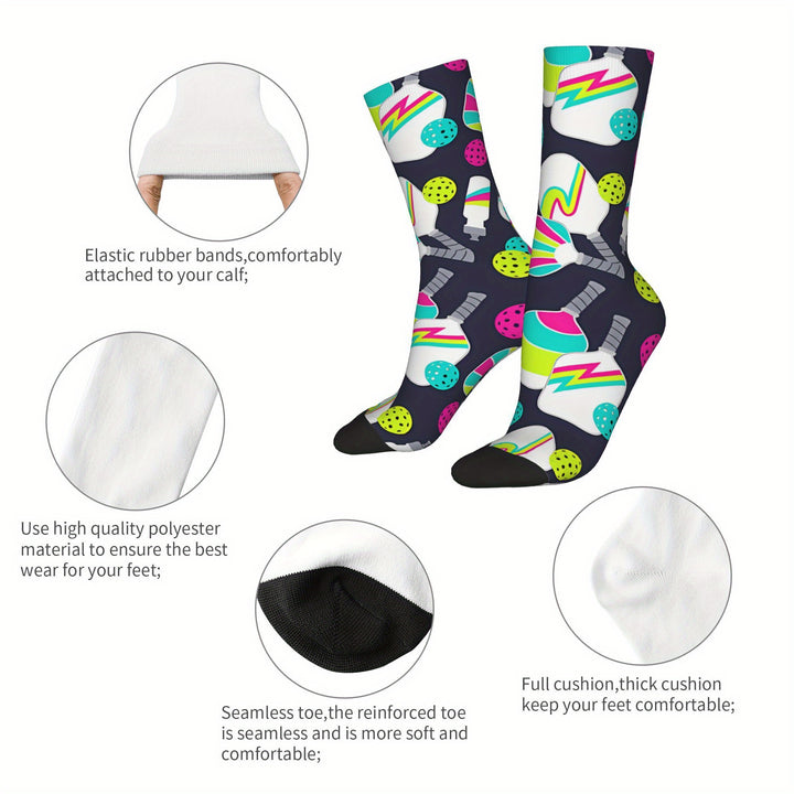 Unisex Compression Crew Socks Hip Hop Vintage Pickleball Design Funny Novelty Patterns Breathable Seamless Athletic Streetwear Socks