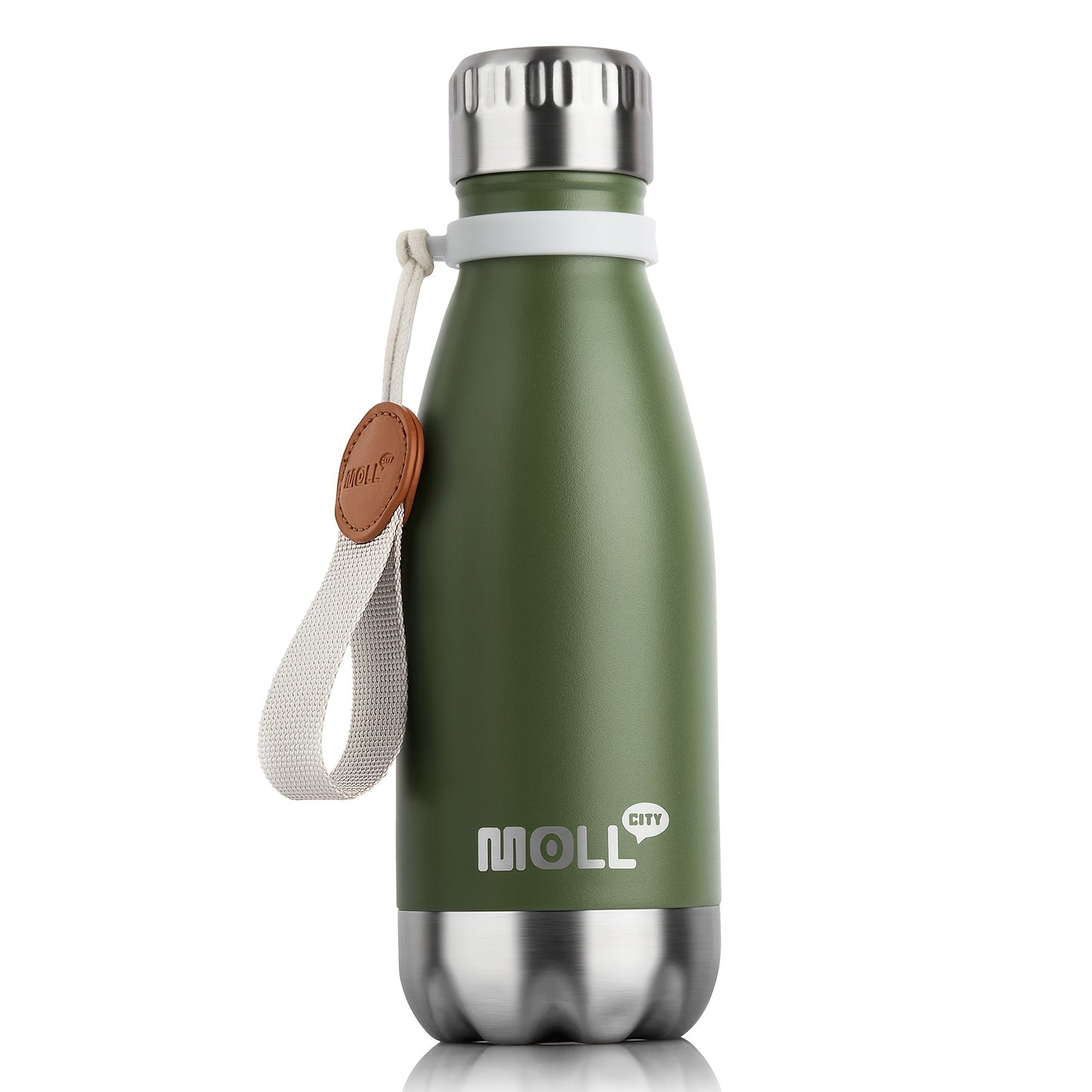 1pc Mollcity 9oz/266ml Stainless Steel Water Bottle - Vacuum Insulated, Leak-Proof, Double-Wall Insulated with Carry Strap, 24H Cold & 12H Hot, Lightweight & Durable for School, Sports, Travel, Outdoor, Gym