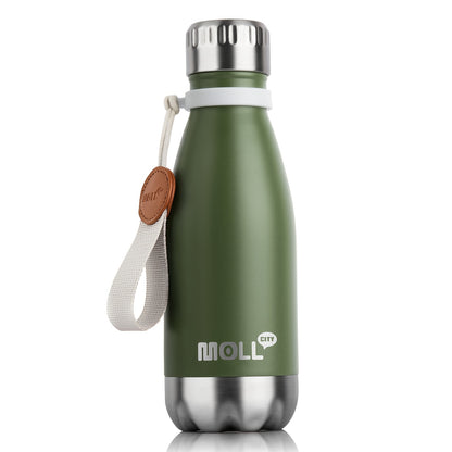 1pc Mollcity 9oz/266ml Stainless Steel Water Bottle - Vacuum Insulated, Leak-Proof, Double-Wall Insulated with Carry Strap, 24H Cold & 12H Hot, Lightweight & Durable for School, Sports, Travel, Outdoor, Gym