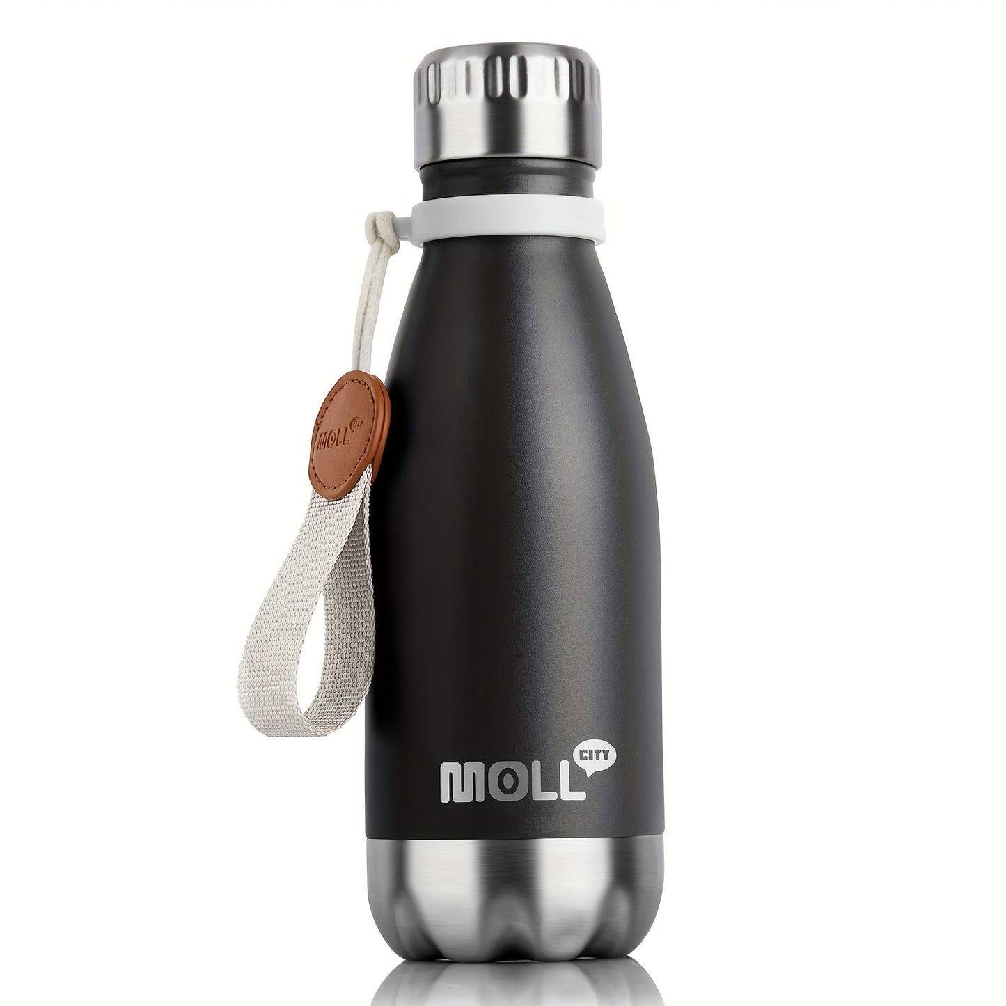 1pc Mollcity 9oz/266ml Stainless Steel Water Bottle - Vacuum Insulated, Leak-Proof, Double-Wall Insulated with Carry Strap, 24H Cold & 12H Hot, Lightweight & Durable for School, Sports, Travel, Outdoor, Gym