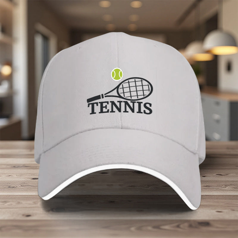 1pc, Adjustable Sandwich Baseball Cap with "Tennis" Print, Lightweight Printed Women's Hat, "Tennis Match" Men's Sun Hat, Ideal Gift for Sports, Parties, and Birthdays