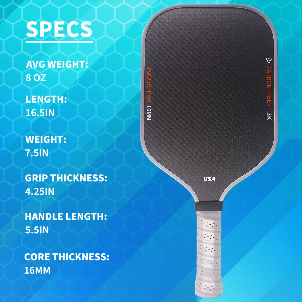 1 Carbon Fiber T700 Fabric Texture Pickleball Paddle | 16mm Roughness, High Friction, Cold Pressed, USA Approved