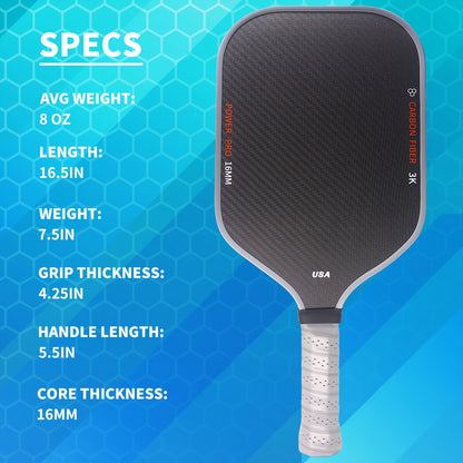 1 Carbon Fiber T700 Fabric Texture Pickleball Paddle | 16mm Roughness, High Friction, Cold Pressed, USA Approved